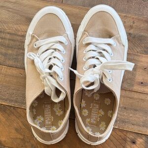 Mad Love Beige Canvas Sneakers with White Laces